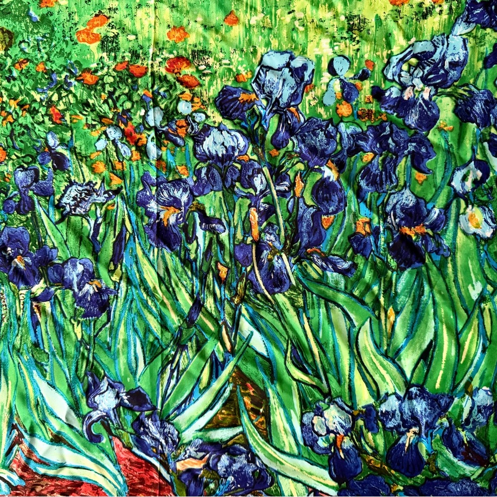 Claude Monet Irises Museum Silk Square Scarf Wrap Accessory Colorful EUC - Picture 5 of 6